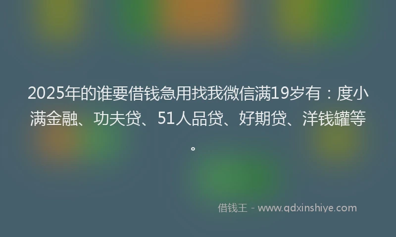 2025年的谁要借钱急用找我微信满19岁有：度小满金融、功夫贷、51人品贷、好期贷、洋钱罐等。