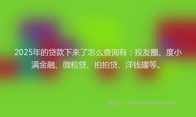 2025年的贷款下来了怎么查询有：投友圈、度小满金融、微粒贷、拍拍贷、洋钱罐等。