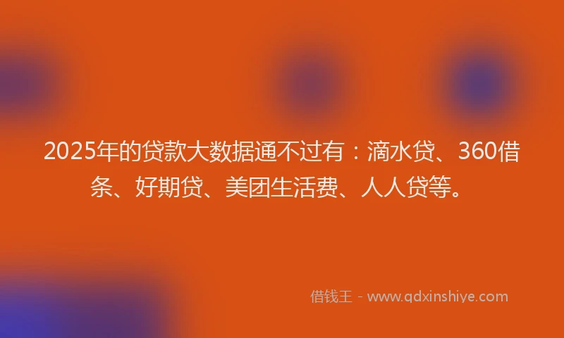 2025年的贷款大数据通不过有：滴水贷、360借条、好期贷、美团生活费、人人贷等。