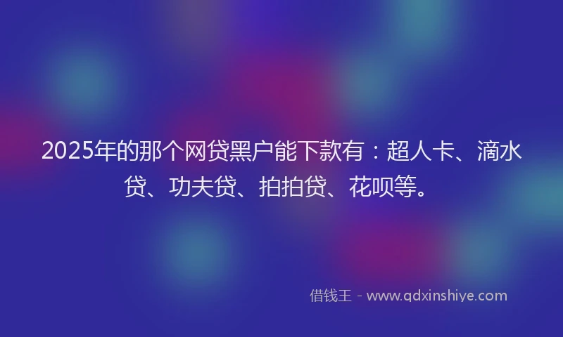 2025年的那个网贷黑户能下款有：超人卡、滴水贷、功夫贷、拍拍贷、花呗等。