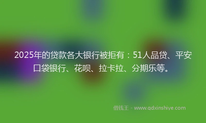 2025年的贷款各大银行被拒有：51人品贷、平安口袋银行、花呗、拉卡拉、分期乐等。