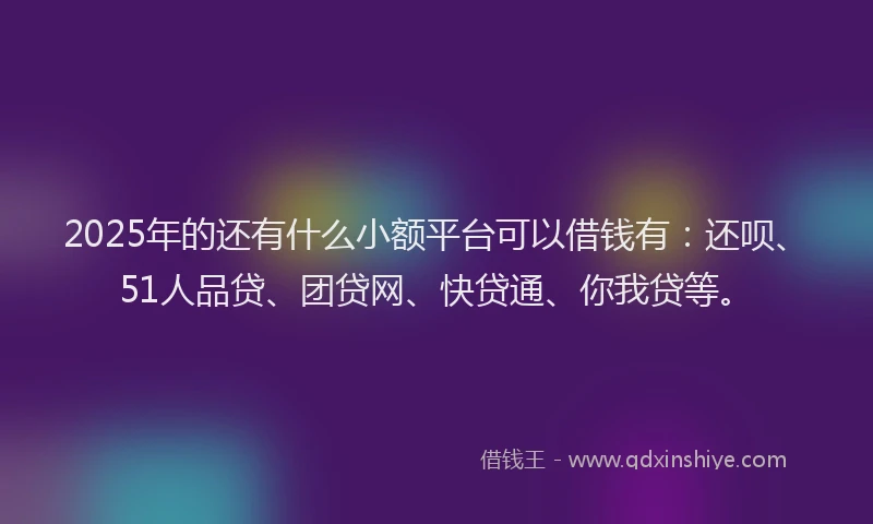 2025年的还有什么小额平台可以借钱有：还呗、51人品贷、团贷网、快贷通、你我贷等。
