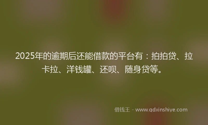 2025年的逾期后还能借款的平台有：拍拍贷、拉卡拉、洋钱罐、还呗、随身贷等。