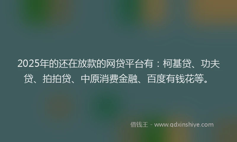 2025年的还在放款的网贷平台有：柯基贷、功夫贷、拍拍贷、中原消费金融、百度有钱花等。