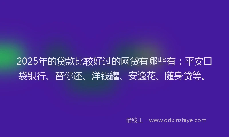 2025年的贷款比较好过的网贷有哪些有：平安口袋银行、替你还、洋钱罐、安逸花、随身贷等。