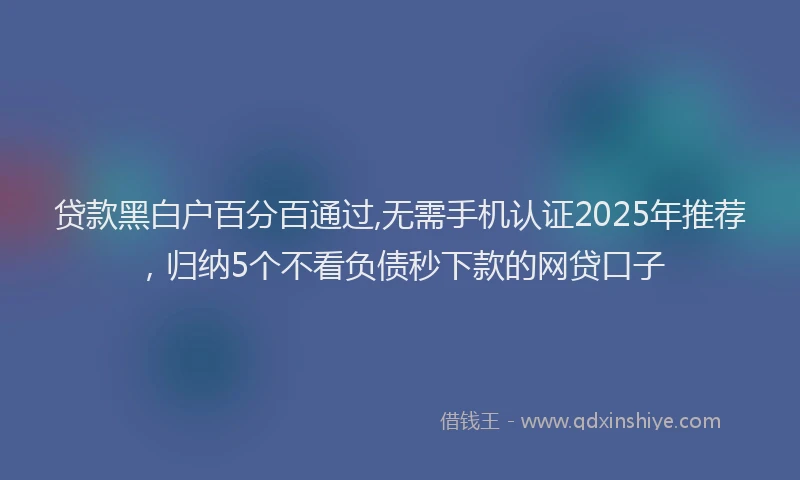 贷款黑白户百分百通过,无需手机认证2025年推荐，归纳5个不看负债秒下款的网贷口子