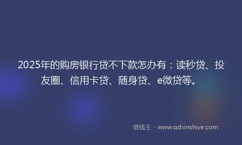 2025年的购房银行贷不下款怎办有：读秒贷、投友圈、信用卡贷、随身贷、e微贷等。
