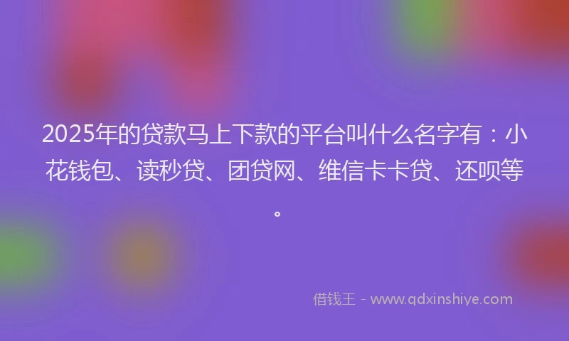 2025年的贷款马上下款的平台叫什么名字有：小花钱包、读秒贷、团贷网、维信卡卡贷、还呗等。
