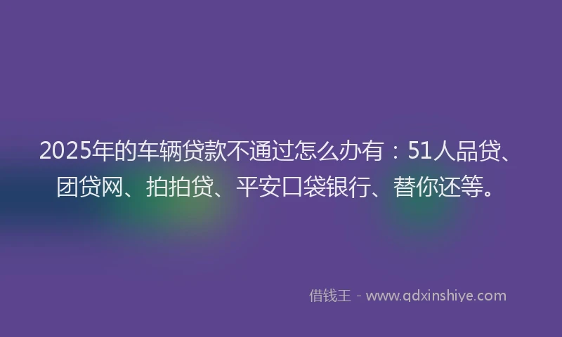 2025年的车辆贷款不通过怎么办有：51人品贷、团贷网、拍拍贷、平安口袋银行、替你还等。
