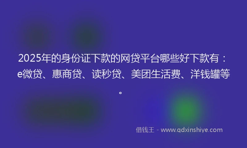 2025年的身份证下款的网贷平台哪些好下款有：e微贷、惠商贷、读秒贷、美团生活费、洋钱罐等。