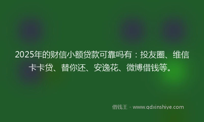 2025年的财信小额贷款可靠吗有：投友圈、维信卡卡贷、替你还、安逸花、微博借钱等。