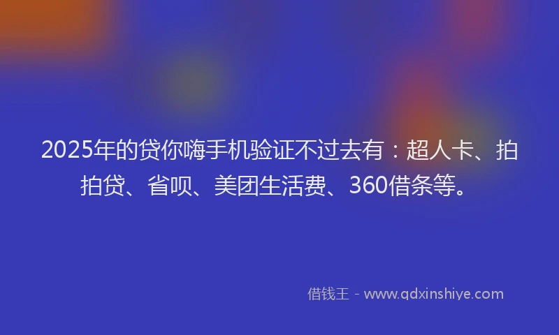 2025年的贷你嗨手机验证不过去有：超人卡、拍拍贷、省呗、美团生活费、360借条等。