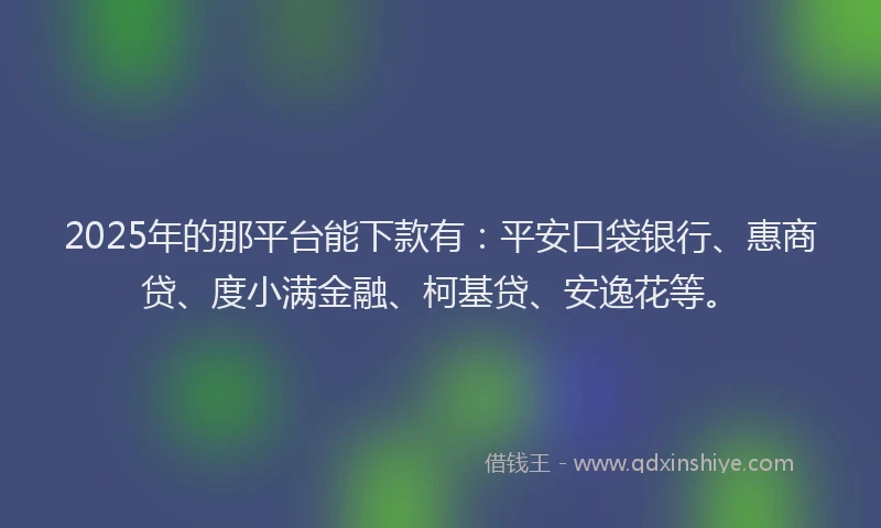 2025年的那平台能下款有：平安口袋银行、惠商贷、度小满金融、柯基贷、安逸花等。
