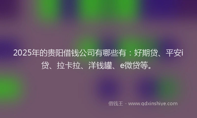 2025年的贵阳借钱公司有哪些有：好期贷、平安i贷、拉卡拉、洋钱罐、e微贷等。