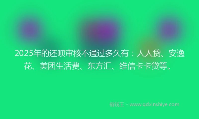 2025年的还呗审核不通过多久有：人人贷、安逸花、美团生活费、东方汇、维信卡卡贷等。