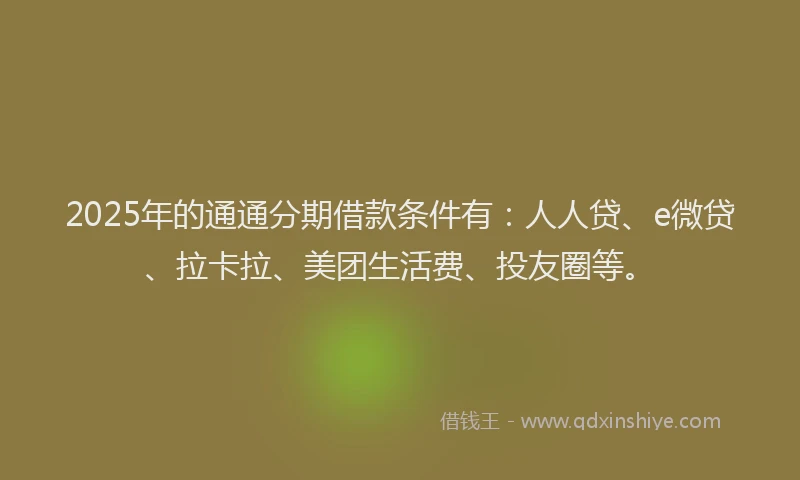 2025年的通通分期借款条件有：人人贷、e微贷、拉卡拉、美团生活费、投友圈等。