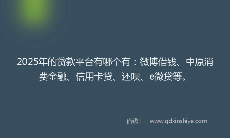 2025年的贷款平台有哪个有：微博借钱、中原消费金融、信用卡贷、还呗、e微贷等。