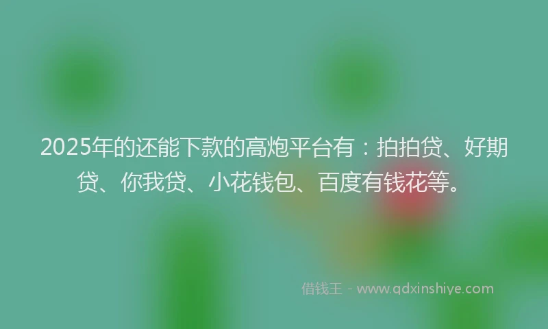 2025年的还能下款的高炮平台有：拍拍贷、好期贷、你我贷、小花钱包、百度有钱花等。