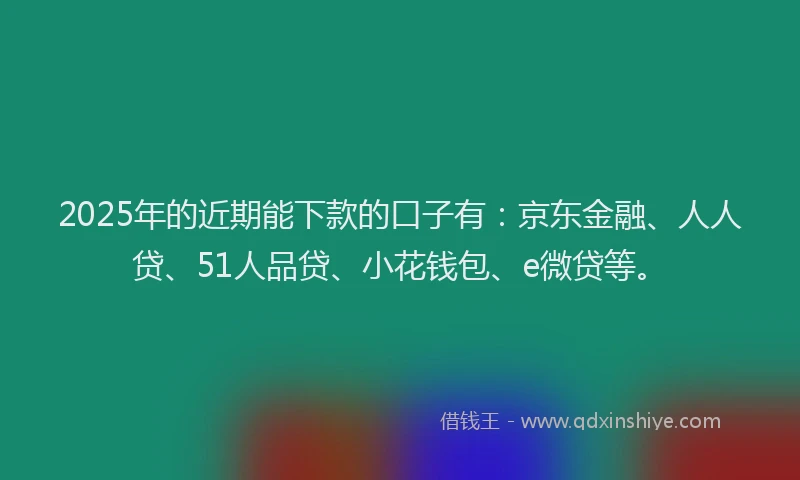 2025年的近期能下款的口子有：京东金融、人人贷、51人品贷、小花钱包、e微贷等。