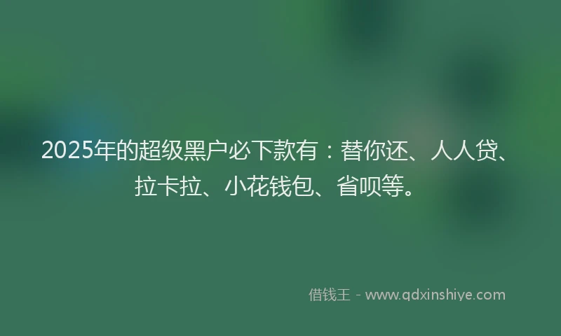 2025年的超级黑户必下款有：替你还、人人贷、拉卡拉、小花钱包、省呗等。