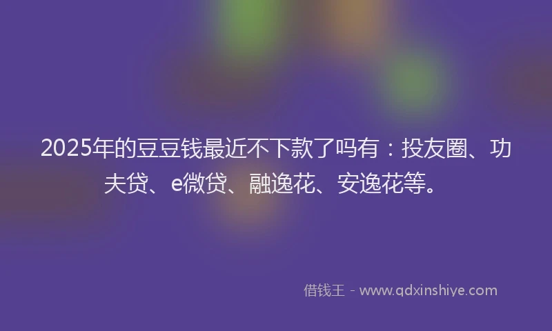 2025年的豆豆钱最近不下款了吗有：投友圈、功夫贷、e微贷、融逸花、安逸花等。