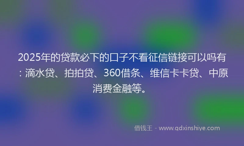 2025年的贷款必下的口子不看征信链接可以吗有：滴水贷、拍拍贷、360借条、维信卡卡贷、中原消费金融等。