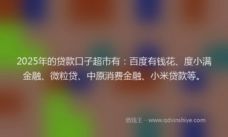 2025年的贷款口子超市有：百度有钱花、度小满金融、微粒贷、中原消费金融、小米贷款等。