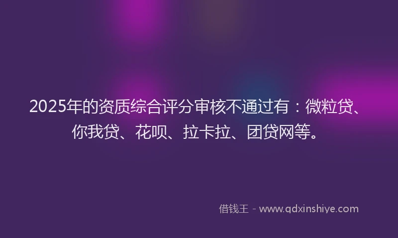 2025年的资质综合评分审核不通过有：微粒贷、你我贷、花呗、拉卡拉、团贷网等。