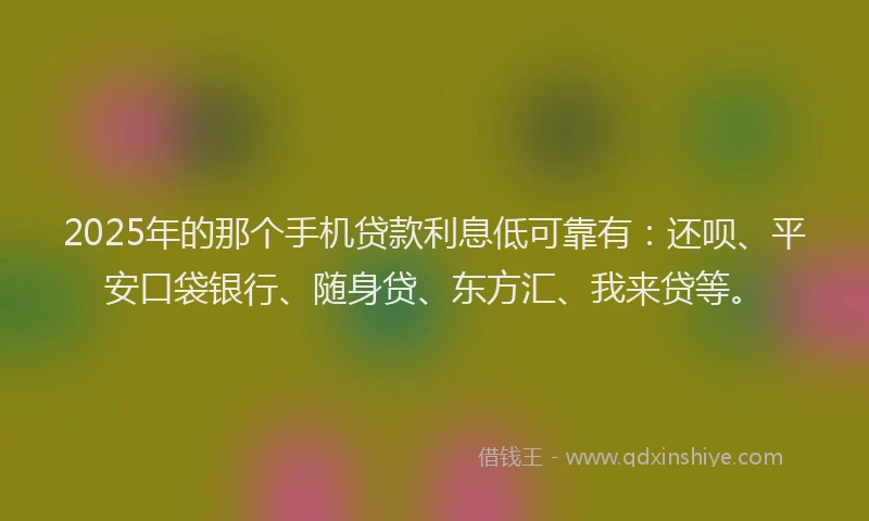 2025年的那个手机贷款利息低可靠有：还呗、平安口袋银行、随身贷、东方汇、我来贷等。