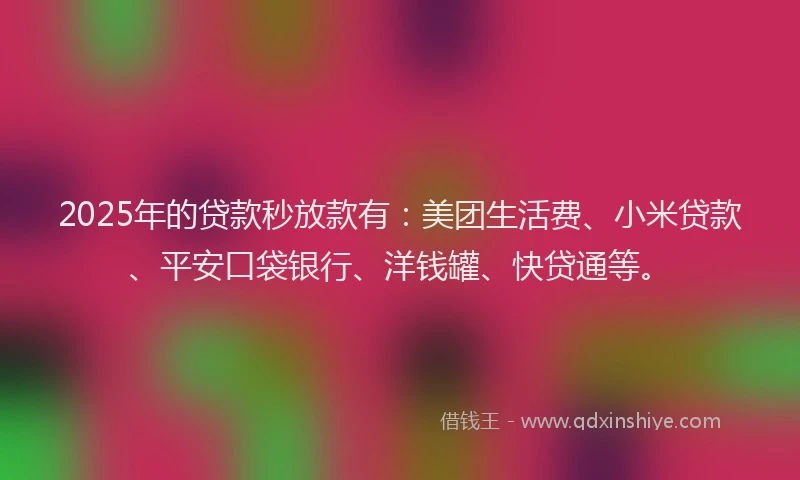 2025年的贷款秒放款有：美团生活费、小米贷款、平安口袋银行、洋钱罐、快贷通等。