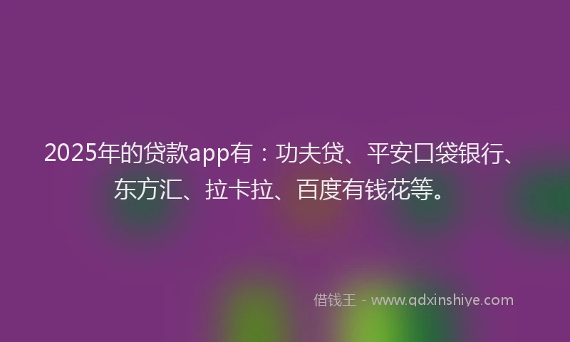 2025年的贷款app有：功夫贷、平安口袋银行、东方汇、拉卡拉、百度有钱花等。