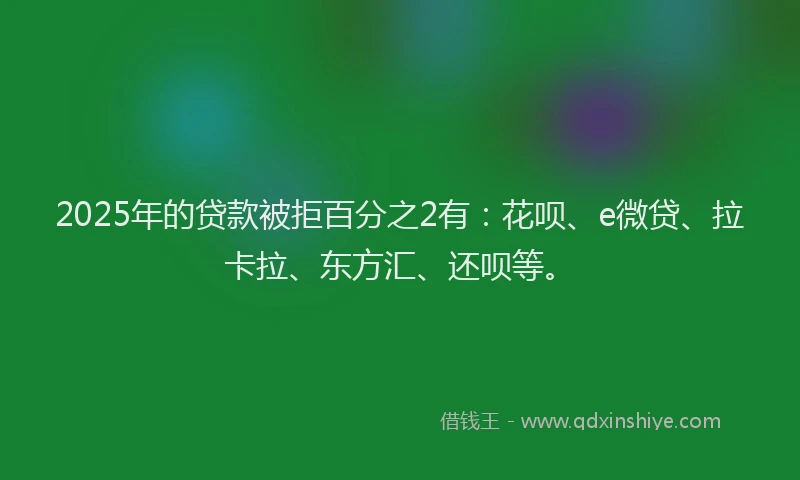 2025年的贷款被拒百分之2有：花呗、e微贷、拉卡拉、东方汇、还呗等。