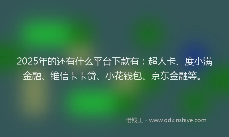 2025年的还有什么平台下款有：超人卡、度小满金融、维信卡卡贷、小花钱包、京东金融等。