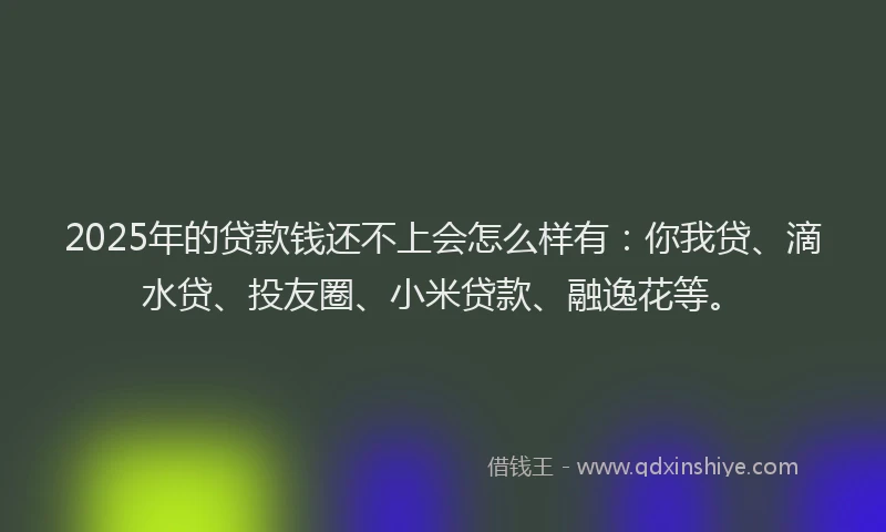 2025年的贷款钱还不上会怎么样有：你我贷、滴水贷、投友圈、小米贷款、融逸花等。