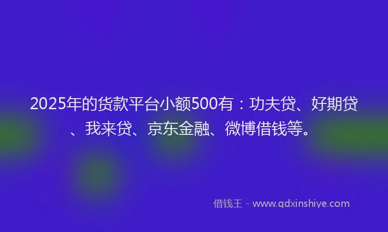 2025年的货款平台小额500有：功夫贷、好期贷、我来贷、京东金融、微博借钱等。