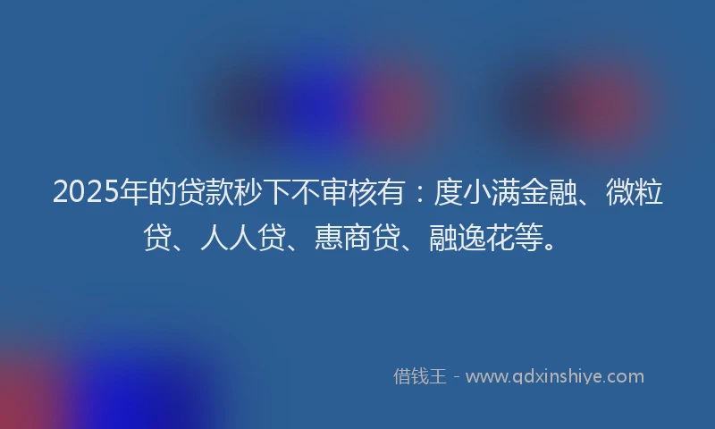 2025年的贷款秒下不审核有：度小满金融、微粒贷、人人贷、惠商贷、融逸花等。