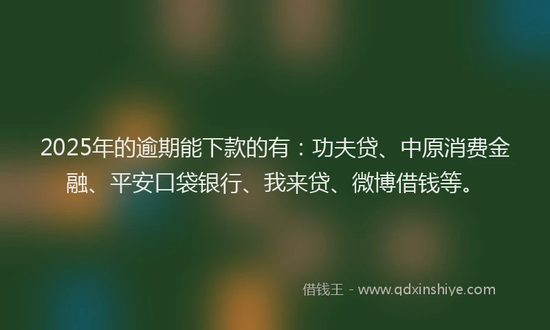 2025年的逾期能下款的有：功夫贷、中原消费金融、平安口袋银行、我来贷、微博借钱等。