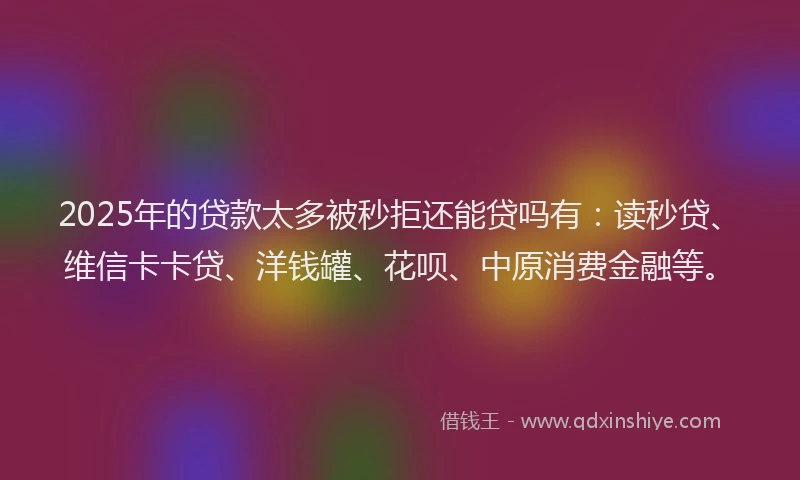 2025年的贷款太多被秒拒还能贷吗有：读秒贷、维信卡卡贷、洋钱罐、花呗、中原消费金融等。