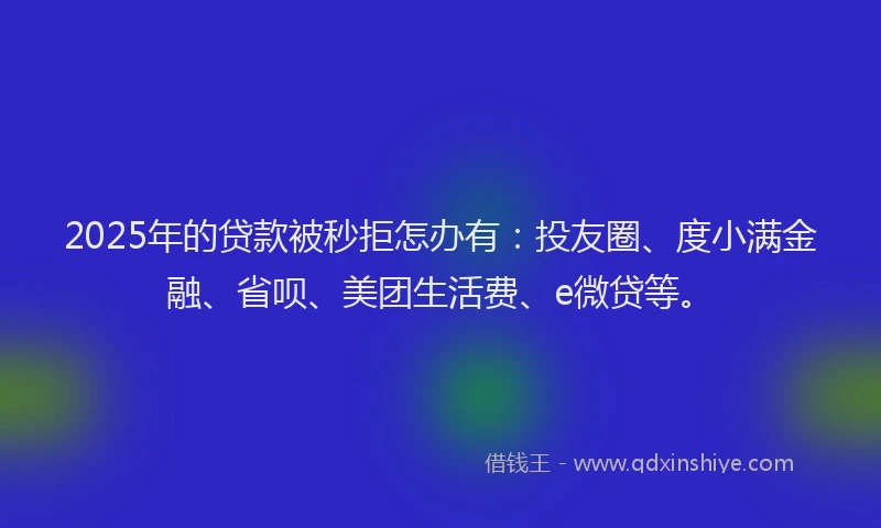 2025年的贷款被秒拒怎办有：投友圈、度小满金融、省呗、美团生活费、e微贷等。