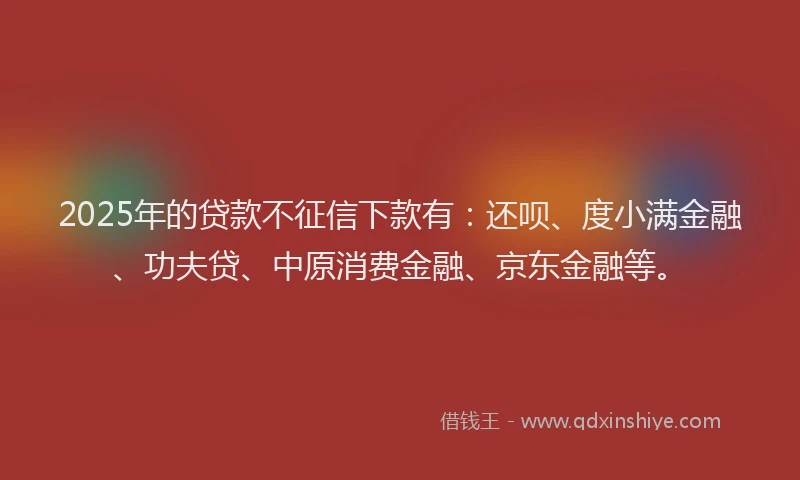 2025年的贷款不征信下款有：还呗、度小满金融、功夫贷、中原消费金融、京东金融等。