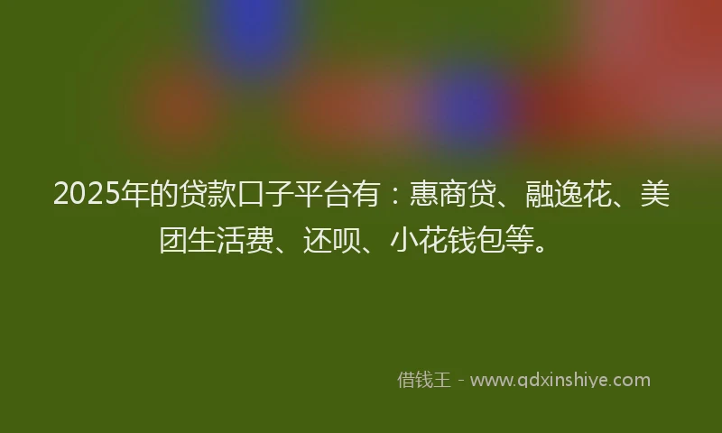 2025年的贷款口子平台有：惠商贷、融逸花、美团生活费、还呗、小花钱包等。