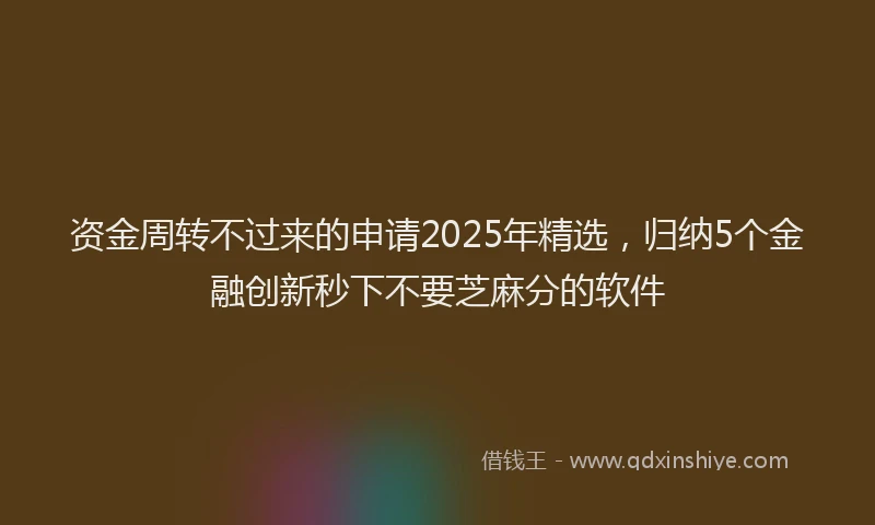 资金周转不过来的申请2025年精选，归纳5个金融创新秒下不要芝麻分的软件