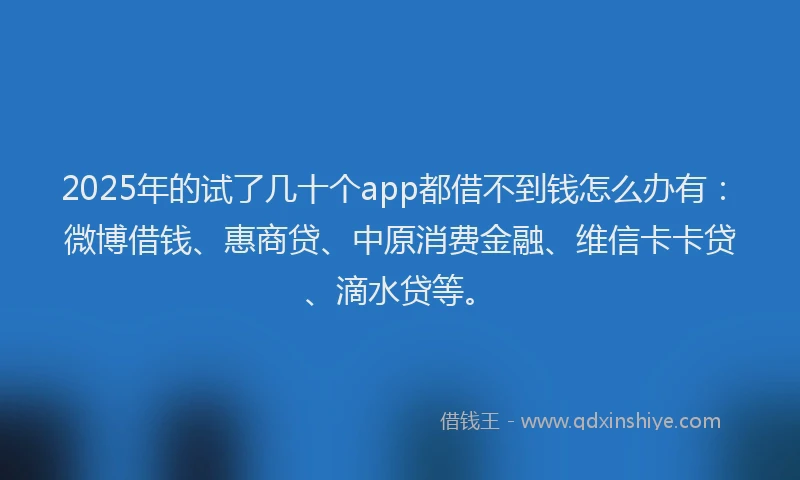 2025年的试了几十个app都借不到钱怎么办有：微博借钱、惠商贷、中原消费金融、维信卡卡贷、滴水贷等。