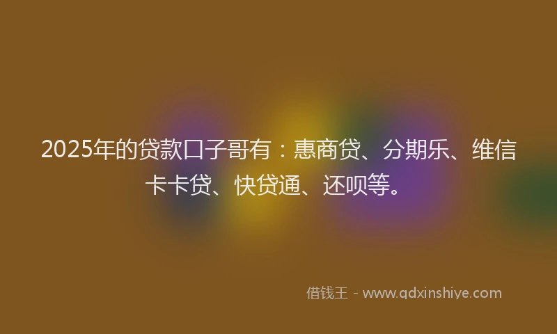 2025年的贷款口子哥有：惠商贷、分期乐、维信卡卡贷、快贷通、还呗等。