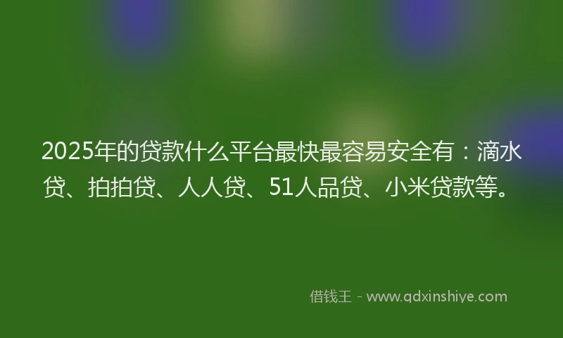 2025年的贷款什么平台最快最容易安全有：滴水贷、拍拍贷、人人贷、51人品贷、小米贷款等。