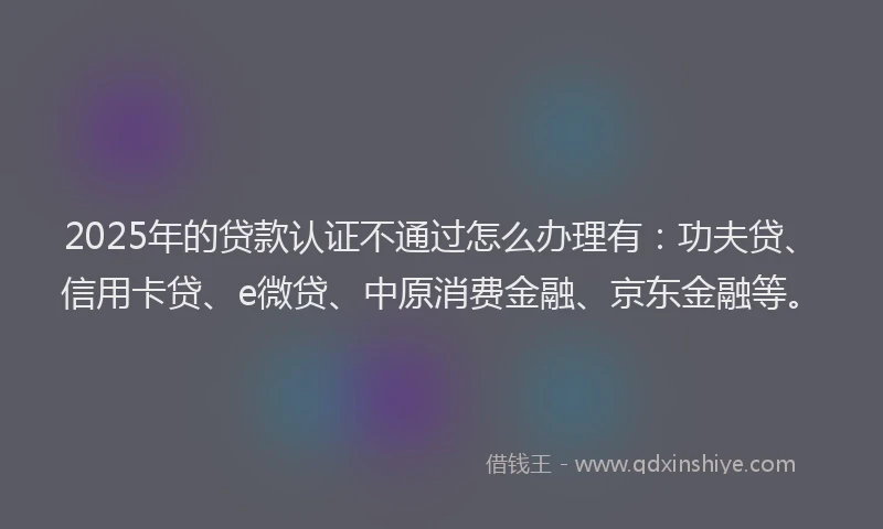 2025年的贷款认证不通过怎么办理有：功夫贷、信用卡贷、e微贷、中原消费金融、京东金融等。