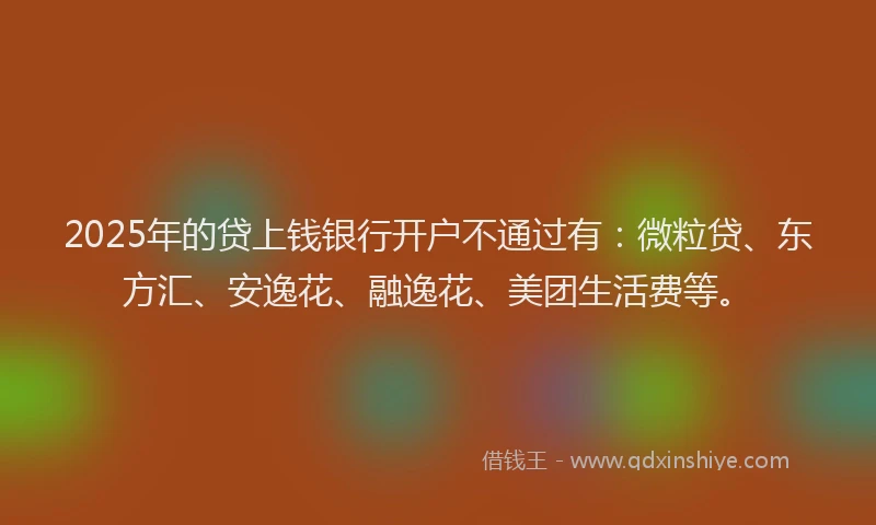 2025年的贷上钱银行开户不通过有：微粒贷、东方汇、安逸花、融逸花、美团生活费等。