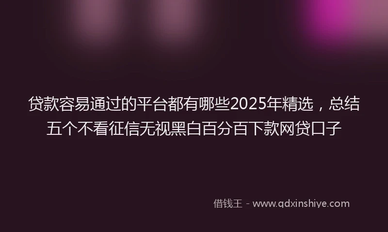 贷款容易通过的平台都有哪些2025年精选，总结五个不看征信无视黑白百分百下款网贷口子