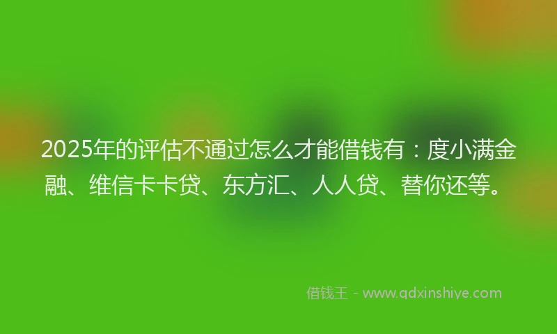 2025年的评估不通过怎么才能借钱有：度小满金融、维信卡卡贷、东方汇、人人贷、替你还等。