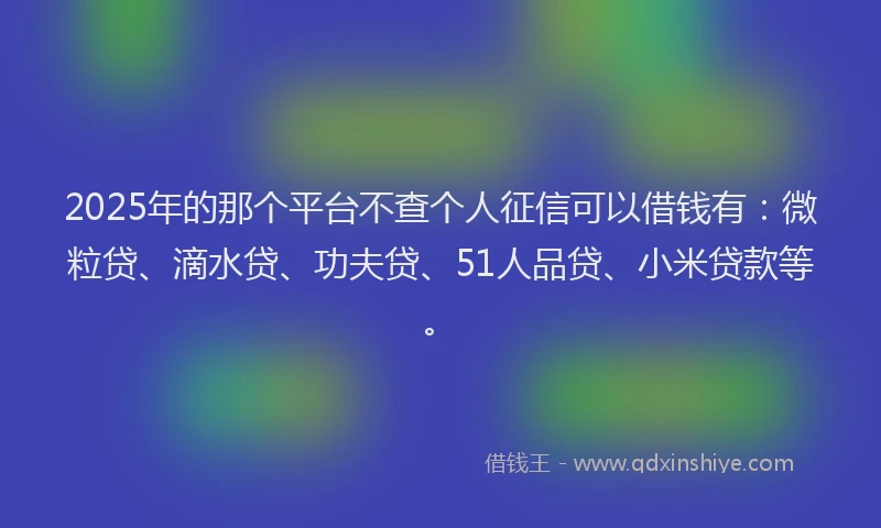 2025年的那个平台不查个人征信可以借钱有：微粒贷、滴水贷、功夫贷、51人品贷、小米贷款等。